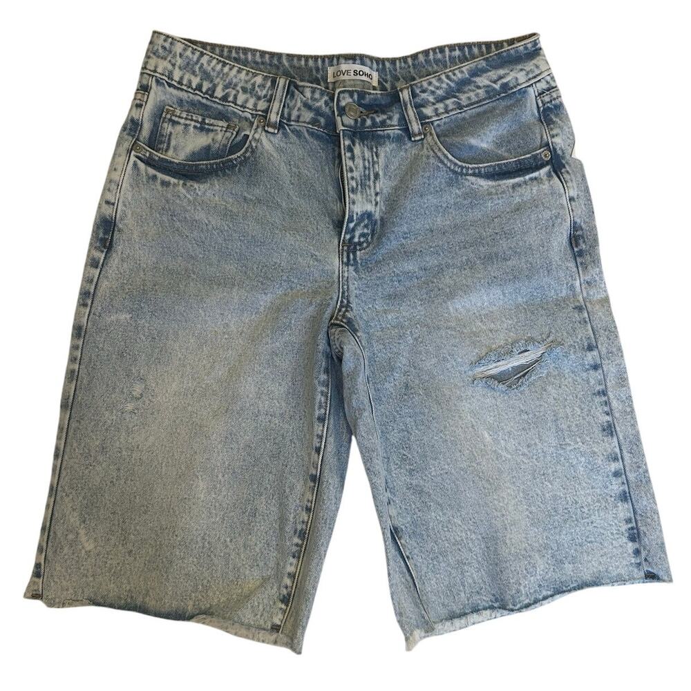NWT Love Soho Denim Jorts | Light Wash Baggy Jean Shorts Frayed Raw Hem | Size 7